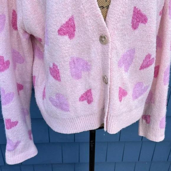 cupcakes & cashmere Pink Heart Cardigan large soft - Picture 3 of 9